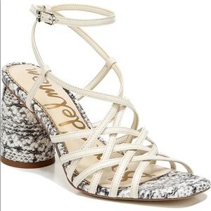 New Sam Edelman Daffodil Heeled Sandals in Reptile Embossed Modern Ivory